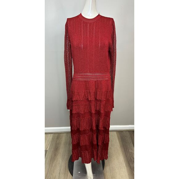 Lela Rose Piper Pointelle Tiered Maxi Dress Size L $1590 - Picture 3 of 9